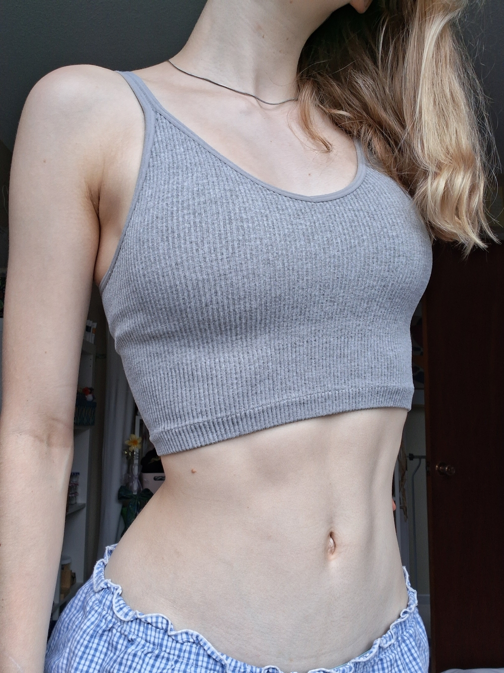 Lemon Gray Ribbed Crop Tank Top